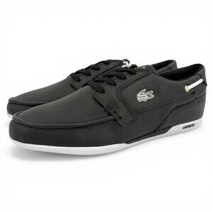 NWT Lacoste Sport Men's Dreyfus AP Leather Lace Up Boat Shoes Black Size 9